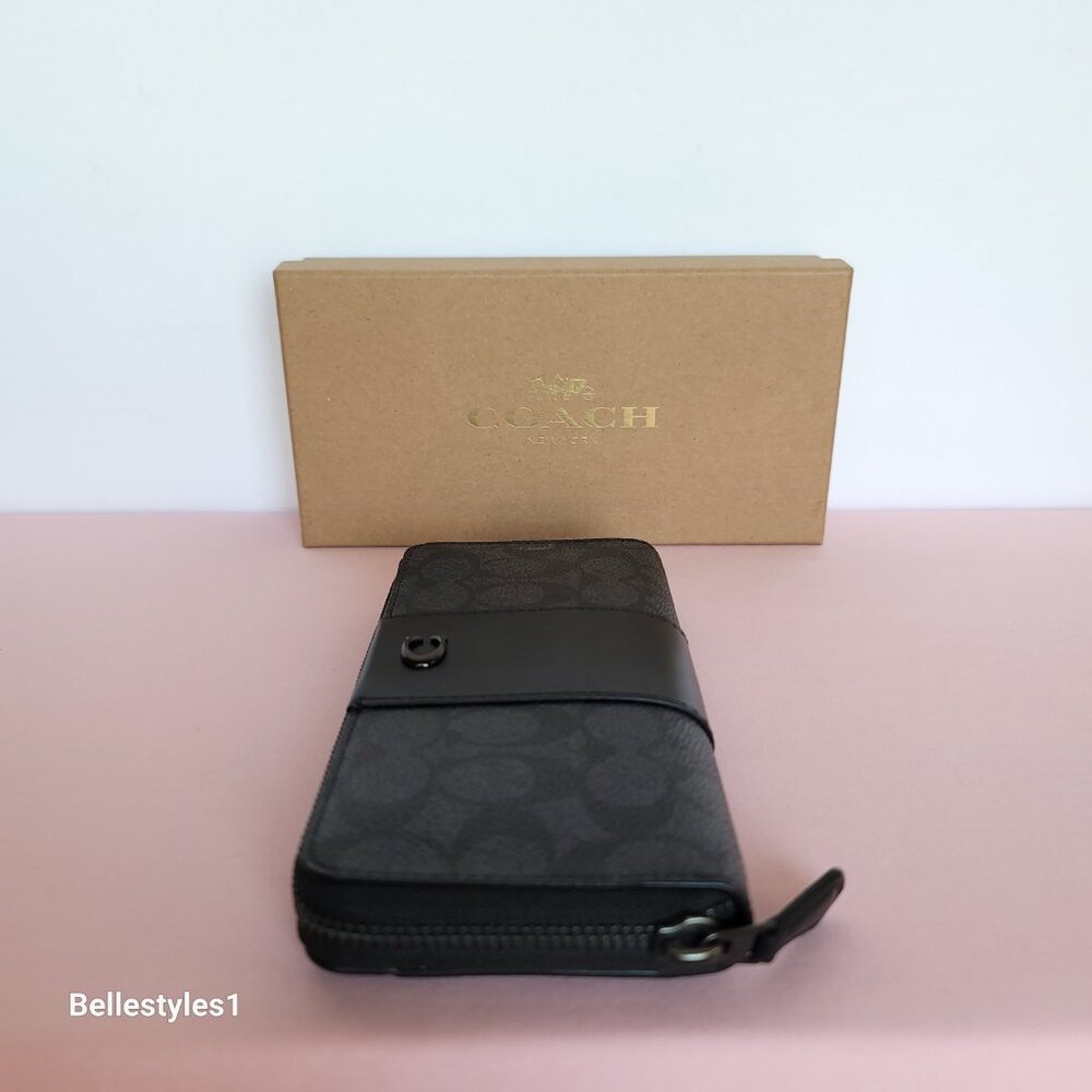 COACH Boxed Slim Accordion Signature Canvas & Leather Wallet w Back-slip pocket⭐ - Picture 11 of 16